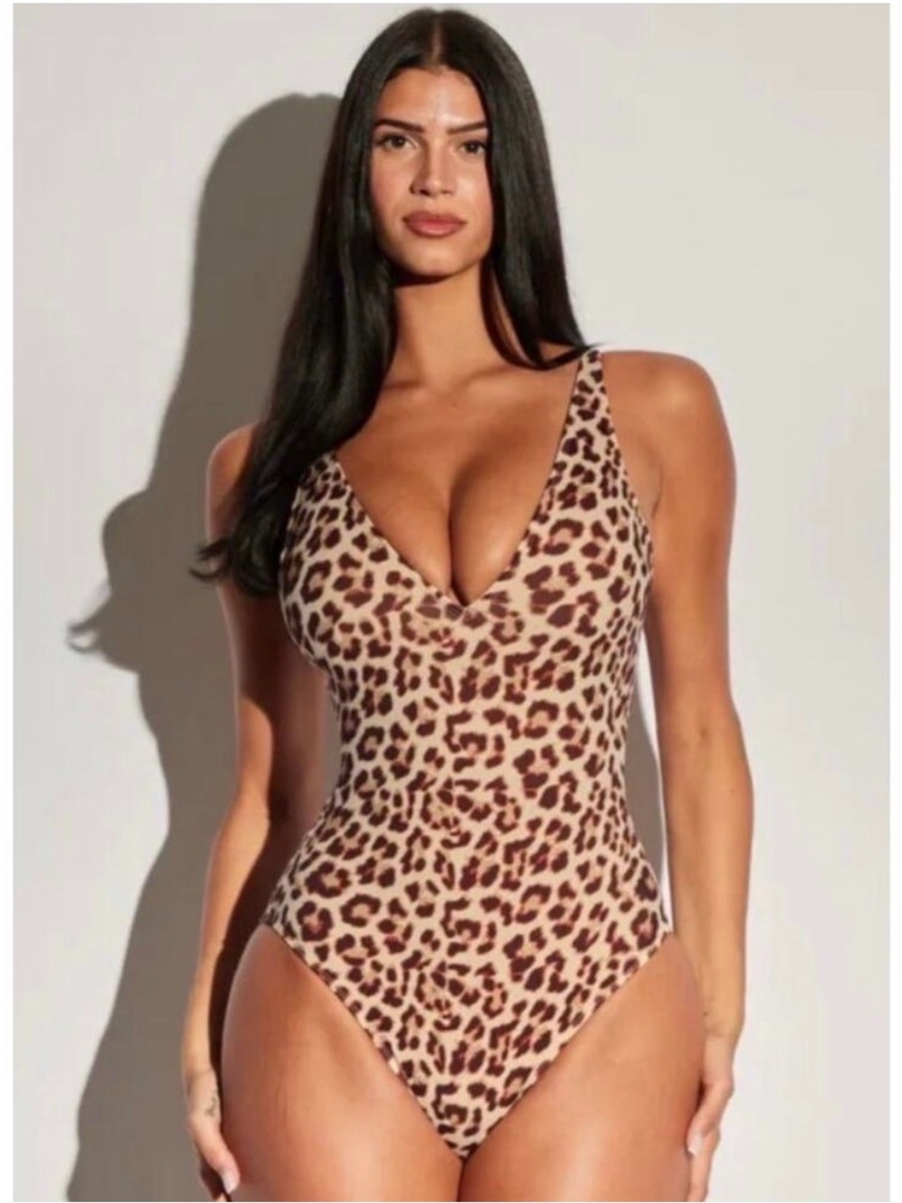 TA3 Plungey one piece swimsuit in natural leopard XL